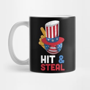 Hit and steal baseball lover gift, 4th of july gift idea, american flag baseball, independence day Mug